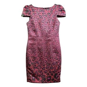 Giambattista Valli Impulse Leopard Print Metallic Shimmer Dress Pink Red Sz 0